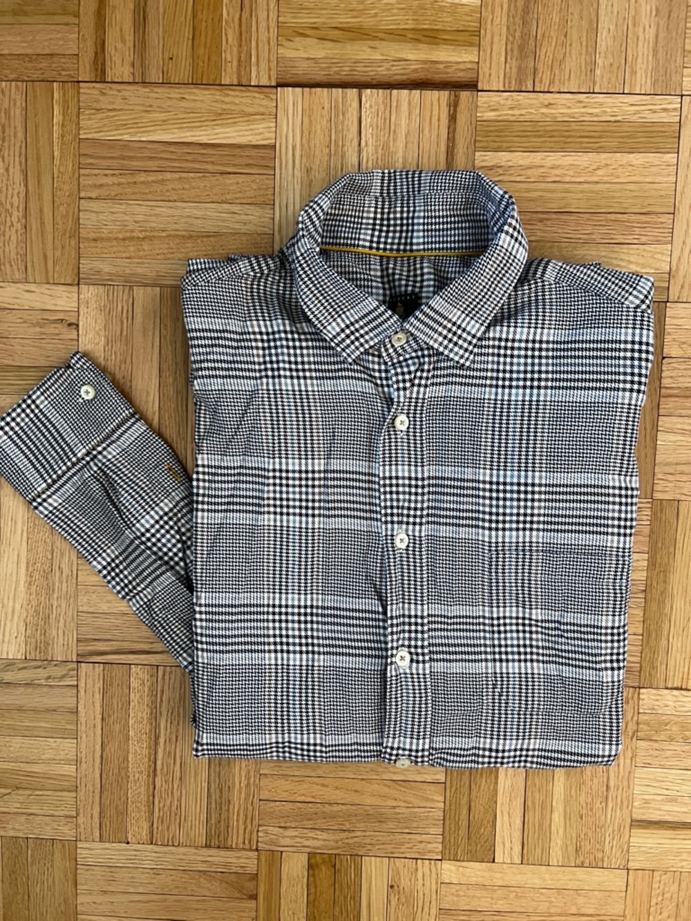 Men’s Robert Talbott Black and White Glen Plaid with Caramel Accent Shirt